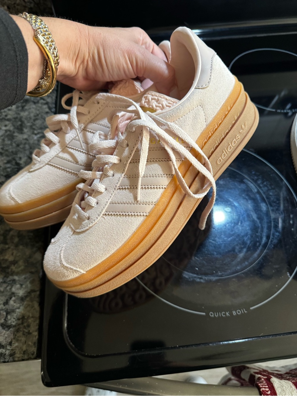 adidas Women’s Cream Suede Platform Sneakers with Gum Sole